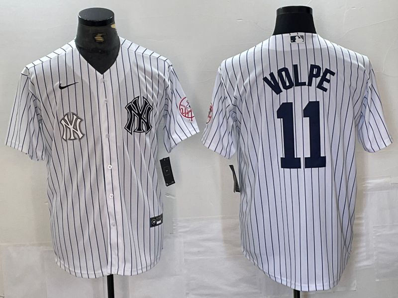 Men New York Yankees 11 Volpe White Stripe Second generation joint name Nike 2024 MLB Jersey style 2
